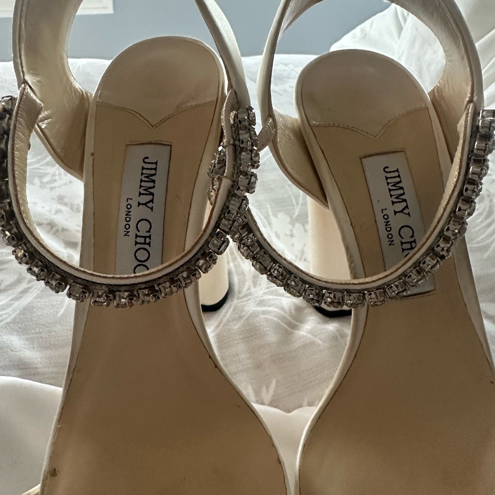 Jimmy Choo Ivory Heels with Crystal Accents - Picture 4 of 6